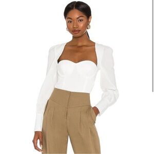 NBD White Sweetheart Bustier Long Sleeve Blouse